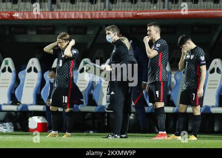 RIJEKA, KROATIEN - MÄRZ 30: Luka Modric, Ivan perisic und Josip Brekalo aus Kroatien während des Qualifikationsspiels der FIFA-Weltmeisterschaft 2022 Katar zwischen Kroatien und Malta am 30. März 2021 im HNK Rijeka Stadion in Rijeka, Kroatien. Foto: Slavko Midzor/PIXSELL Stockfoto