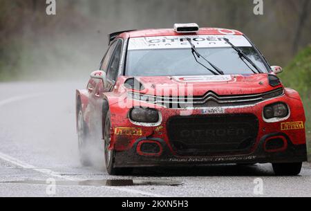 Mads Ostberg (Norwegen) und Torstein Eriksen (Norwegen) während der Schulung im Vorfeld der WRC Kroatien 2021, Laz Bistricki, Marija Bistrica (Kroatien) am 19. April; 2021. Foto: Matija Habljak/PIXELL Stockfoto