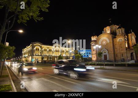 Palast der Republik - das Haus des Präsidenten der Republik in Banja Luka, Bosnien und Herzegowina, ist in den Farben der Flagge Israels beleuchtet als Zeichen der Solidarität aufgrund neuer Kriegskämpfe am 13. Mai 2021. Foto: Dejan Rakita/Pixsell Stockfoto