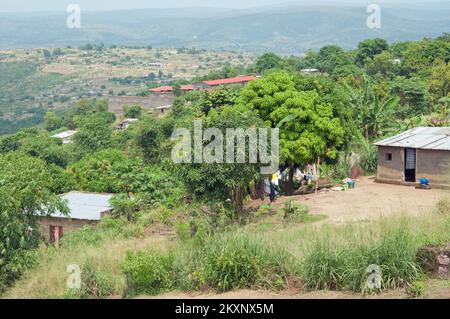 Homestead, Innenhof und Hügel rund um Kinshasa, Demokratische Republik Kongo Stockfoto