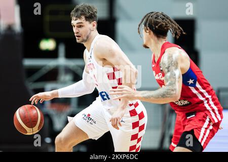 Mario Hezonja von Kroatien während eines Basketballspiels zwischen Kroatien und Puerto Rico in der Spaladium Arena in Split, Kroatien, am 23. Juni 2021. Foto: Milan Sabic/PIXSELL Stockfoto