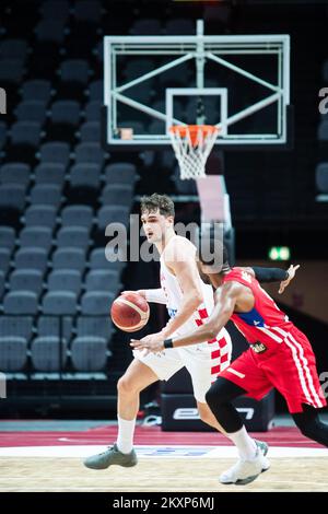 Mario Hezonja von Kroatien während eines Basketballspiels zwischen Kroatien und Puerto Rico in der Spaladium Arena in Split, Kroatien, am 23. Juni 2021. Foto: Milan Sabic/PIXSELL Stockfoto