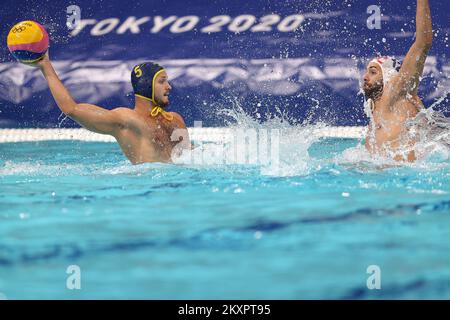Alexey Shmider aus Kasahstan während des Wasserpolo-Spiels der Herren zwischen Kroatien und Kasahstan am 25. Juli. 2021. In Tokio, Japan, bei den Olympischen Spielen. Foto: Igor Kralj/PIXSELL Stockfoto
