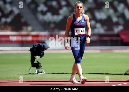 Sara Kolak von Team Croatia nimmt am 11. Tag der Olympischen Spiele 2020 in Tokio am 03. August 2021 im Olympiastadion an der Javelin-Wurf-Qualifikation für Frauen Teil. Foto: Igor Kralj/PIXSELL Stockfoto