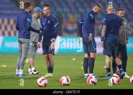 Marek Hamsik aus der Slowakei vor dem 2022. FIFA-Weltmeisterschaftsspiel der Gruppe H zwischen Kroatien und der Slowakei am 11. Oktober 2021 im Gradski-Vrt-Stadion in Osijek, Kroatien. Foto: Luka Stanzl/PIXSELL Stockfoto