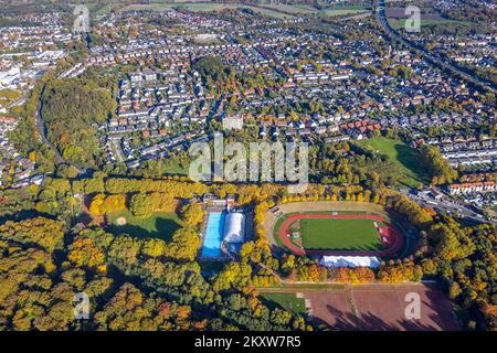 Luftblick, Außenpool Gladbeck, Stadion Gladbeck - Vestische Kampfbahn, Zuteilungsgärten KGV am Stadion e.V., Freifläche am H. Stockfoto