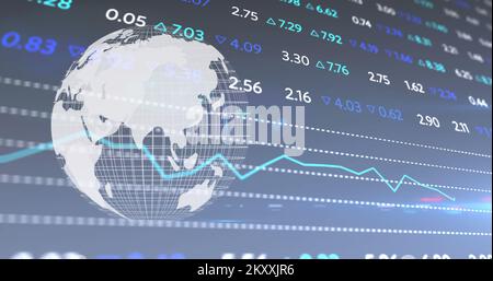 Bild der Verarbeitung von Finanzdaten an den Börsen über die Weltumdrehung Stockfoto