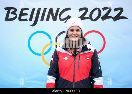 Der Skifahrer Zrinka Ljutic wird bei der Präsentation und dem Treffen mit Vertretern der kroatischen Olympischen Spiele, die kürzlich bei den Olympischen Winterspielen 2022 in Peking waren, am 29. Januar 2022 in Zagreb, Kroatien, gesehen. Foto: Igor Kralj/PIXSELL Stockfoto