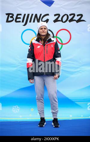 Der Skifahrer Zrinka Ljutic wird bei der Präsentation und dem Treffen mit Vertretern der kroatischen Olympischen Spiele, die kürzlich bei den Olympischen Winterspielen 2022 in Peking waren, am 29. Januar 2022 in Zagreb, Kroatien, gesehen. Foto: Igor Kralj/PIXSELL Stockfoto