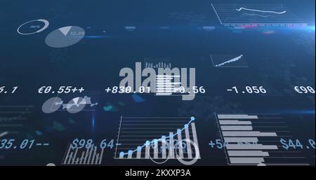 Bild von der Verarbeitung von Finanzdaten, sich ändernden Zahlen und Statistiken Stockfoto