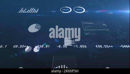 Bild von der Verarbeitung von Finanzdaten, sich ändernden Zahlen und Statistiken Stockfoto
