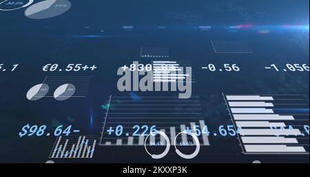 Bild von der Verarbeitung von Finanzdaten, sich ändernden Zahlen und Statistiken Stockfoto