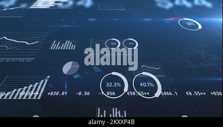 Bild von der Verarbeitung von Finanzdaten, sich ändernden Zahlen und Statistiken Stockfoto
