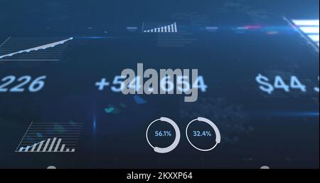 Bild von der Verarbeitung von Finanzdaten, sich ändernden Zahlen und Statistiken Stockfoto