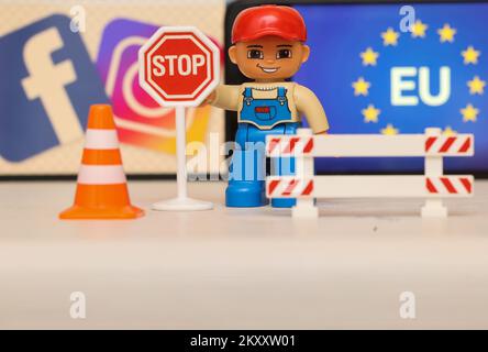 Illustration zum Verbot von Instagram und Facebook in Zagreb, Kroatien, am 9. Februar 2022. Meta kündigte die Einstellung von Facebook- und Instagram-Diensten aus der Europäischen Union an, da beschlossen wurde, den Datenaustausch mit den Vereinigten Staaten zu verbieten. Foto: Marko Prpic/PIXSELL Stockfoto