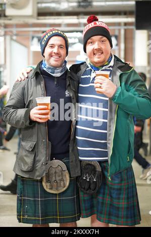 Schottische Rugby-Liga-Fans bei der Rugby-Liga-Weltmeisterschaft 2021, Coventry Arena, Oktober 2022 Stockfoto