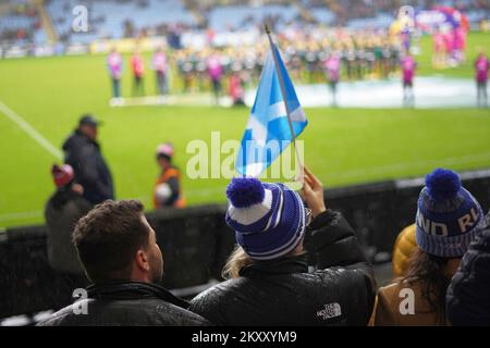 Schottische Rugby-Liga-Fans bei der Rugby-Liga-Weltmeisterschaft 2021, Coventry Arena, Oktober 2022 Stockfoto