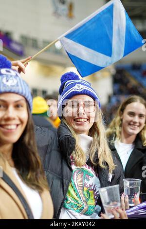 Schottische Rugby-Liga-Fans bei der Rugby-Liga-Weltmeisterschaft 2021, Coventry Arena, Oktober 2022 Stockfoto