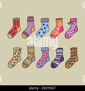Pudelsocken mit unterschiedlicher Struktur und Farbe. Stock Vektor