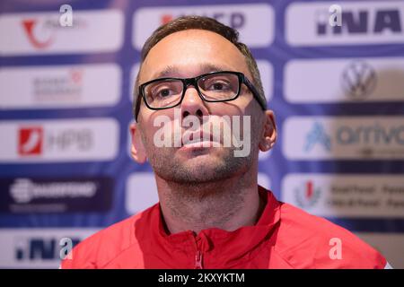 National Handball Team Coach Hrvoje Horvat während des Treffens in Zagreb, Kroatien am 14. März 2022. Mitglieder des Handballteams der Männer versammelten sich im Westin Hotel, danach wird das Team nach Varazdin reisen, wo sie bleiben und nächste Woche trainieren. Foto: Goran Stanzl/PIXSELL Stockfoto