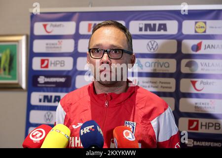 National Handball Team Coach Hrvoje Horvat während des Treffens in Zagreb, Kroatien am 14. März 2022. Mitglieder des Handballteams der Männer versammelten sich im Westin Hotel, danach wird das Team nach Varazdin reisen, wo sie bleiben und nächste Woche trainieren. Foto: Goran Stanzl/PIXSELL Stockfoto