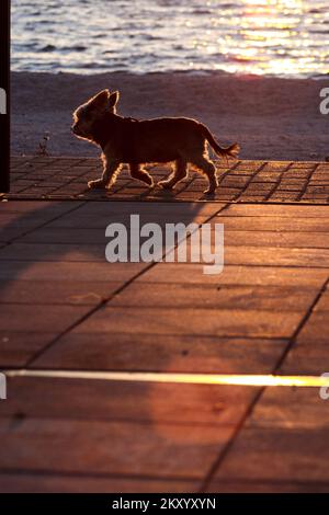 Ein Blick auf den magischen Sonnenuntergang auf Okrug Gornji. In der Nähe von Trogir, Kroatien am 24. März 2022. Foto: Miroslav Lelas/PIXSELL Stockfoto