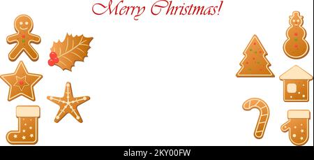 Zeichentrickkollektion mit Weihnachtskeksen, Gingebread. Schönes Set mit traditionellen Weihnachtskeksen. Stock Vektor