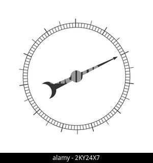 Runde Messskala mit Pfeil. Vorlage für Chronometer, Barometer, Kompass, Füllstandsmessgerät isoliert auf weißem Hintergrund. Grafische Vektordarstellung. Stock Vektor