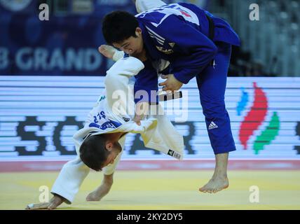 Eunkyul Lee von Korea in einem Kampf gegen Martin Hojak von Slowenien in der Kategorie der Männer bis 73kg während der IJF World Tour Zagreb Grand Prix, die am 16. Juli 2022 in der Zagreb Arena in Zagreb, Kroatien, stattfindet. Foto: Zeljko Hladika/PIXSELL Stockfoto