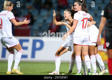 KARLOVAC, SEPTEMBER 02: Viola Calligaris aus der Schweiz feiert nach einem Treffer während des Qualifikationsspiels der FIFA Women's World Cup 2023 zwischen Kroatien und der Schweiz im Branko Cavlovic-Cavlek Stadion am 2. September 2022 in Karlovac, Kroatien. Foto: Matija Habljak/PIXSEL Stockfoto