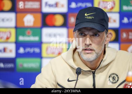 Thomas Tuchel spricht im Vorfeld des UEFA Champions League-Spiel der Gruppe E gegen Dinamo Zagreb im Maksimir-Stadion am 05. September 2022 in Zagreb, Kroatien, mit den Medien. Foto: Slavko Midzor/PIXSELL Stockfoto