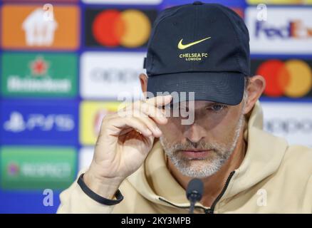 Thomas Tuchel spricht im Vorfeld des UEFA Champions League-Spiel der Gruppe E gegen Dinamo Zagreb im Maksimir-Stadion am 05. September 2022 in Zagreb, Kroatien, mit den Medien. Foto: Slavko Midzor/PIXSELL Stockfoto