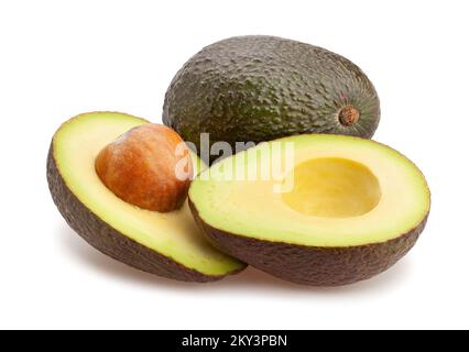 hass Avocado Pfad isoliert auf weiß Stockfoto