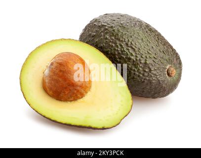 hass Avocado Pfad isoliert auf weiß Stockfoto