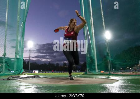 ZAGREB, KROATIEN - 11. SEPTEMBER: Kristin Pudenz aus Deutschland tritt am 11. September 2022 in Zagreb, Kroatien, bei der World Athletics Continental Tour Gold 2022 - 72. Boris Hanzekovic Memorial im Mladost-Stadion an. Foto: Igor Kralj/Pixsell Stockfoto