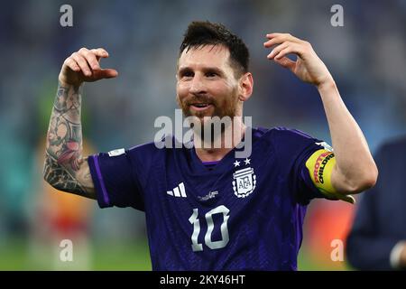Doha, Katar. 30.. November 2022. Lionel Messi aus Argentinien feiert nach dem 2022. FIFA-Weltmeisterschaftsspiel der Gruppe C am 30. November 2022 im 974 Stadium in Doha, Katar, Vollzeit. Foto: Chris Brunskill/UPI Credit: UPI/Alamy Live News Stockfoto