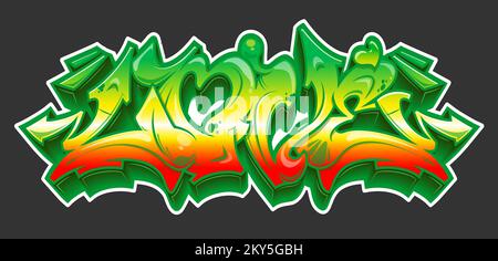 Lieben Sie Wörter im lesbaren Graffiti-Stil in lebendigen Rastafarben. Reggae-Vektor-Aufkleber. Stock Vektor