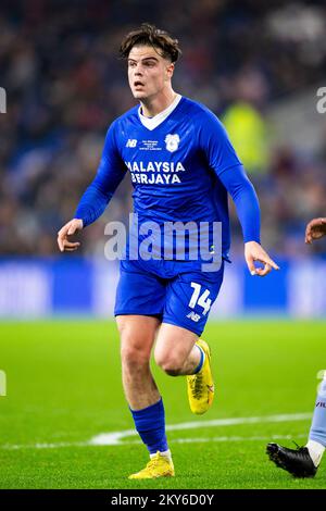 Cardiff, Großbritannien. 30.. November 2022. Ollie Tanner aus Cardiff City in Aktion. Cardiff City gegen Aston Villa beim Peter Whittingham Memorial Match im Cardiff City Stadium am 30.. November 2022. Kredit: Lewis Mitchell/Alamy Live News Stockfoto