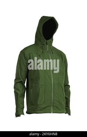 Moderne warme Herrenjacke isoliert auf weißem Hintergrund. Freizeitkleidung. Jacke für Sport und Freizeit. Stockfoto