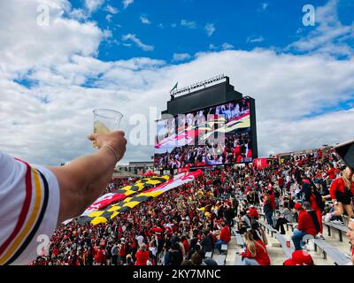 SECU Stadium ist ein Freiluft-Sportstadion auf dem Campus der University of Maryland in College Park, Maryland. Terrapin Football-Spiel. Stockfoto