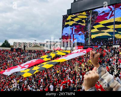 SECU Stadium ist ein Freiluft-Sportstadion auf dem Campus der University of Maryland in College Park, Maryland. Terrapin Football-Spiel. Stockfoto