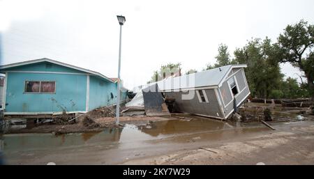 Colorado erholt sich von den Überschwemmungen. Schwere Stürme, Überschwemmungen, Erdrutsche und Erdrutsche in Colorado. Fotos zu Katastrophen- und Notfallmanagementprogrammen, Aktivitäten und Beamten Stockfoto