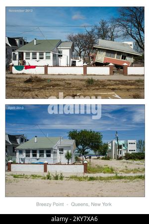 Breezy Point, N,Y., 5. August 2013 etwa 350 der mehr als 2.800 Häuser in Breezy Point wurden durch die Brände oder Überschwemmungen, die durch den Hurrikan Sandy verursacht wurden, vollständig zerstört. Zehn Monate nach Sandy sind etwa 60 Prozent der Gemeinde zurückgekehrt. K.C.WILSEY/FEMA. New York Hurrikan Sandy. Fotos zu Katastrophen- und Notfallmanagementprogrammen, Aktivitäten und Beamten Stockfoto