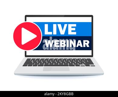 Vektordarstellung eines Webinars mit einem Laptop. Hintergrundbanner für Webinar-Präsentationen. Stock Vektor