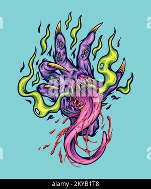 Gruselige Monsterhand mit Rauchflamme Illustration Vektorbilder für dein Arbeitslogo, Merchandise-T-Shirt, Aufkleber und Etikettendesigns, Poster Stock Vektor