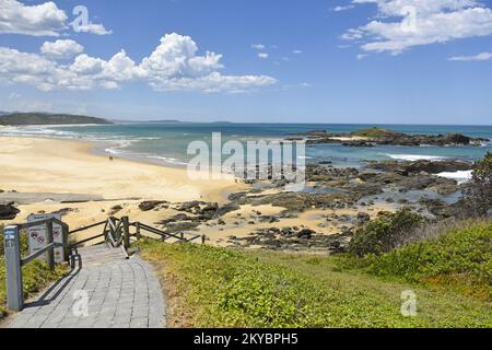 Sawtell Beach & Bonville Headland ist der nächste Halt südlich von Coffs Harbour. Stockfoto