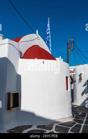 Die weiß getünchte Altstadt von Horta, Mykonos, Griechenland Stockfoto