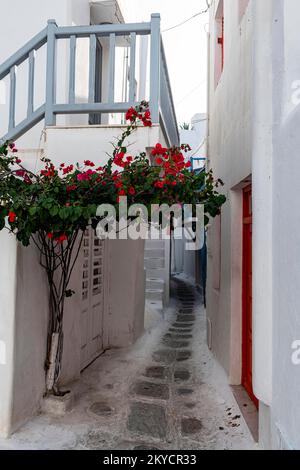 Die weiß getünchte Altstadt von Horta, Mykonos, Griechenland Stockfoto