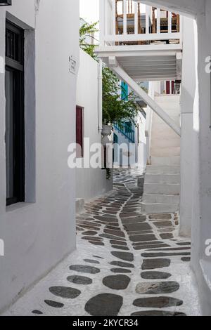 Die weiß getünchte Altstadt von Horta, Mykonos, Griechenland Stockfoto