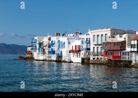 Das kleine Venedig in Horta, Mykonos, Griechenland Stockfoto